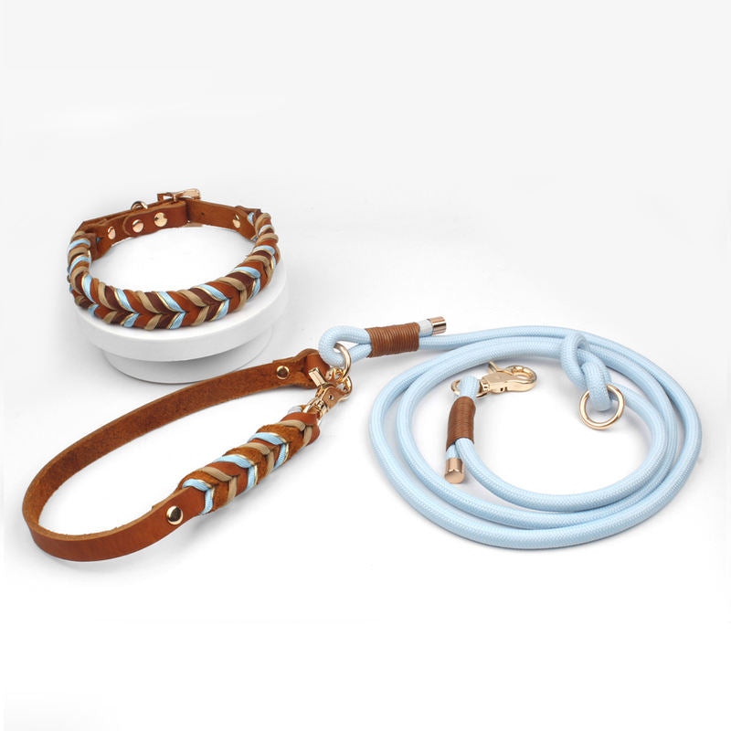 Set Collare e Guinzaglio per Cani in Pelle Intrecciata