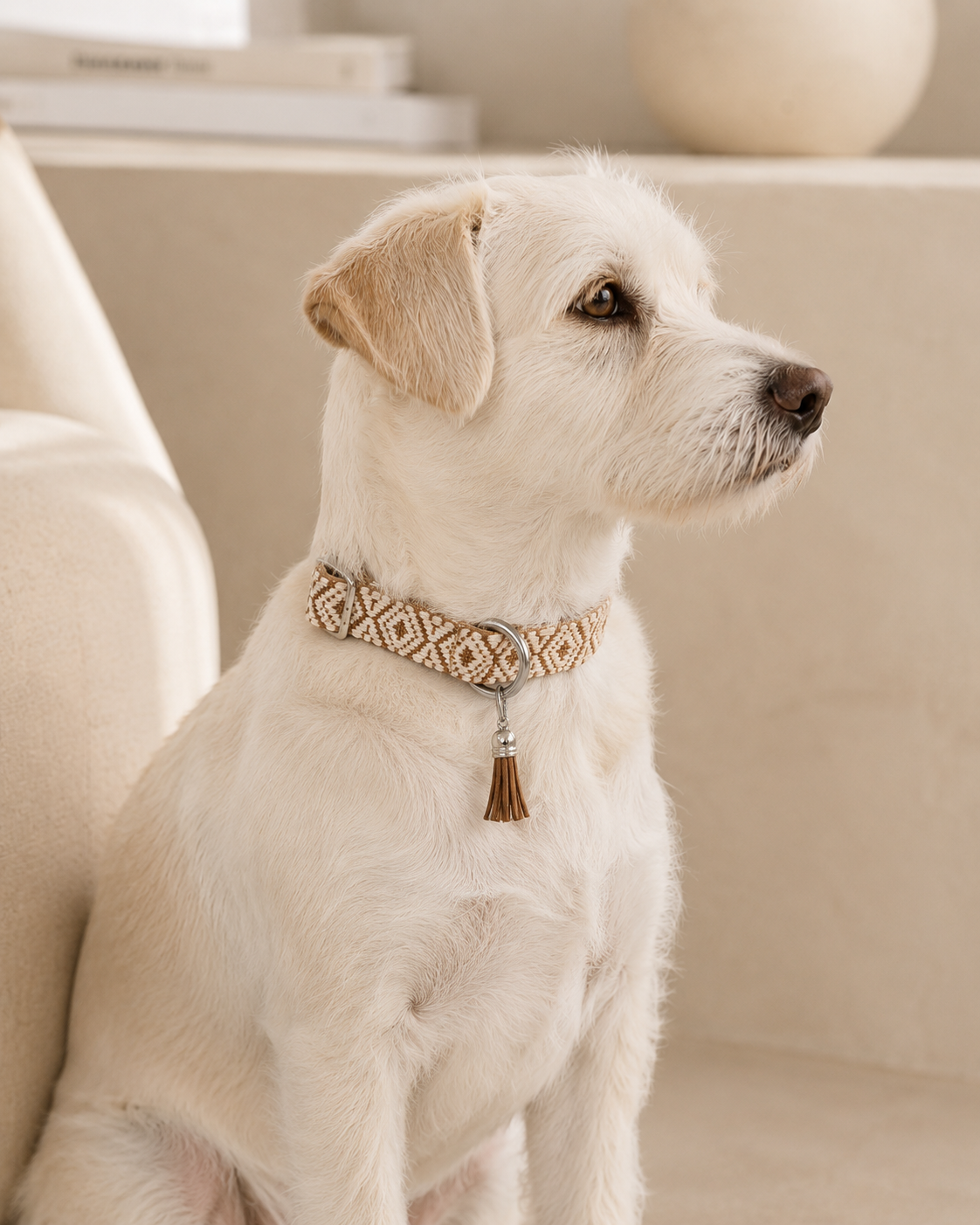 Collare intrecciato per cani – bianco e beige
