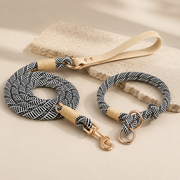 Guinzaglio intrecciato LURIEO – Nero, bianco e beige