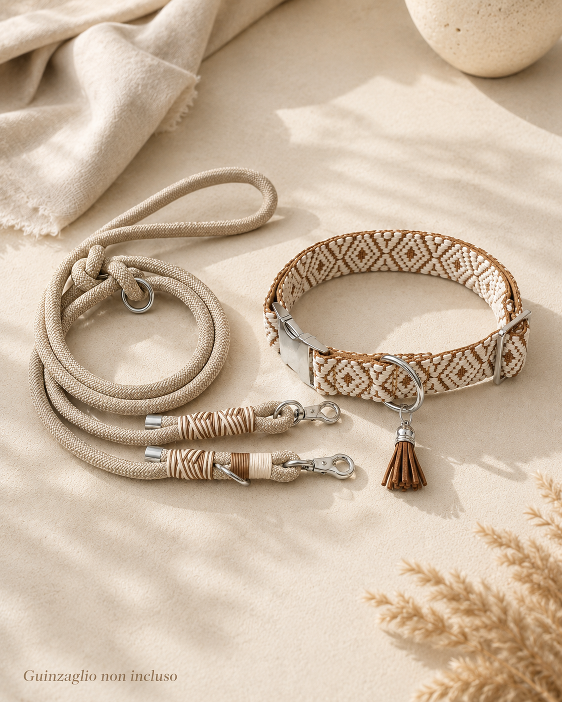 Collare intrecciato per cani – bianco e beige