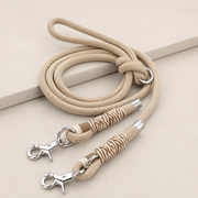 Set collare e guinzaglio intrecciato beige