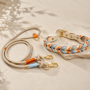 Braided Collar & Leash Set – Cream Orange Blue
