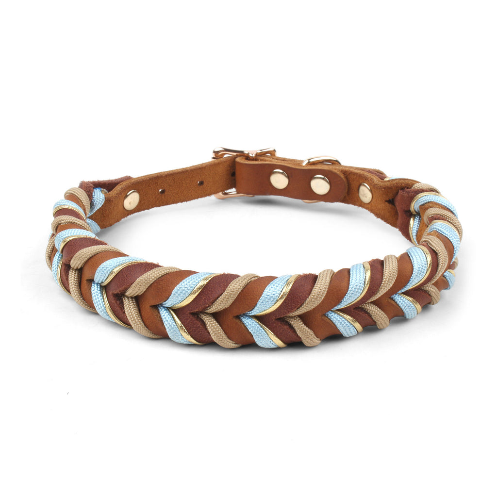 Set Collare e Guinzaglio per Cani in Pelle Intrecciata